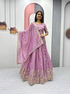 Teeya Creation Lite Purple Color Gold Crush Embroidery Work Fully Stitched Lehenga Choli | Grocsy