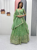 Teeya Creation Parrot Green Color Gold Crush Embroidery Work Fully Stitched Lehenga Choli | Grocsy