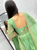 Teeya Creation Parrot Green Color Gold Crush Embroidery Work Fully Stitched Lehenga Choli | Grocsy