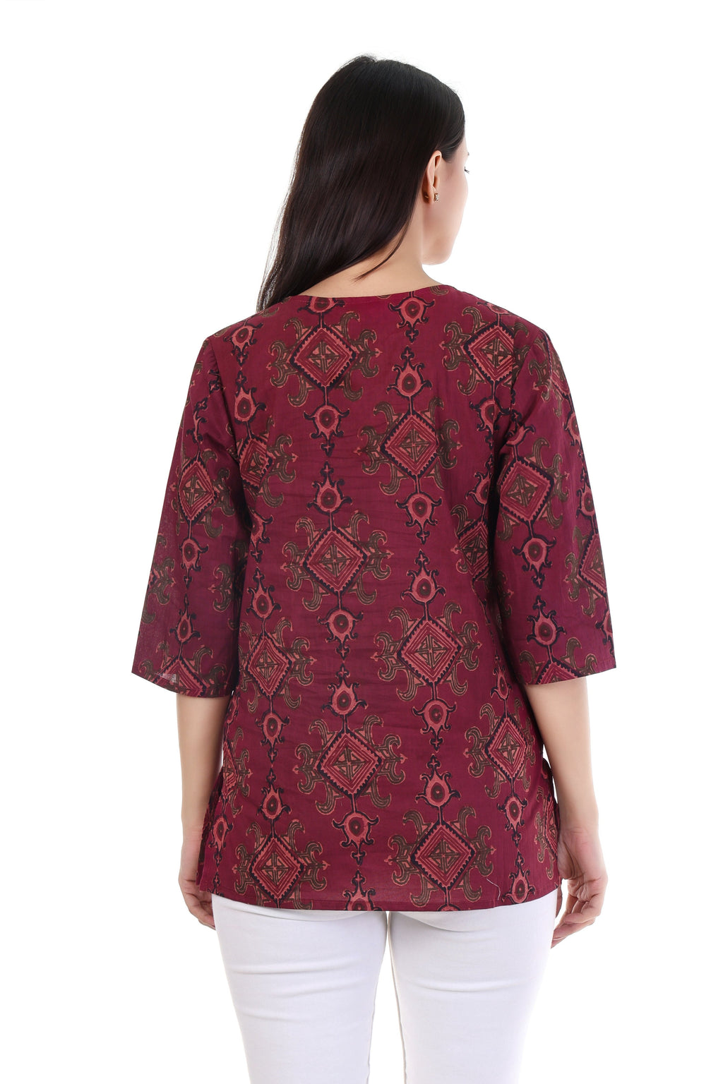 Jaitra Apparels Women Printed Pure Cotton Straight Kurta (Wine) | Grocsy