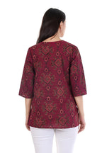 Jaitra Apparels Women Printed Pure Cotton Straight Kurta (Wine) | Grocsy