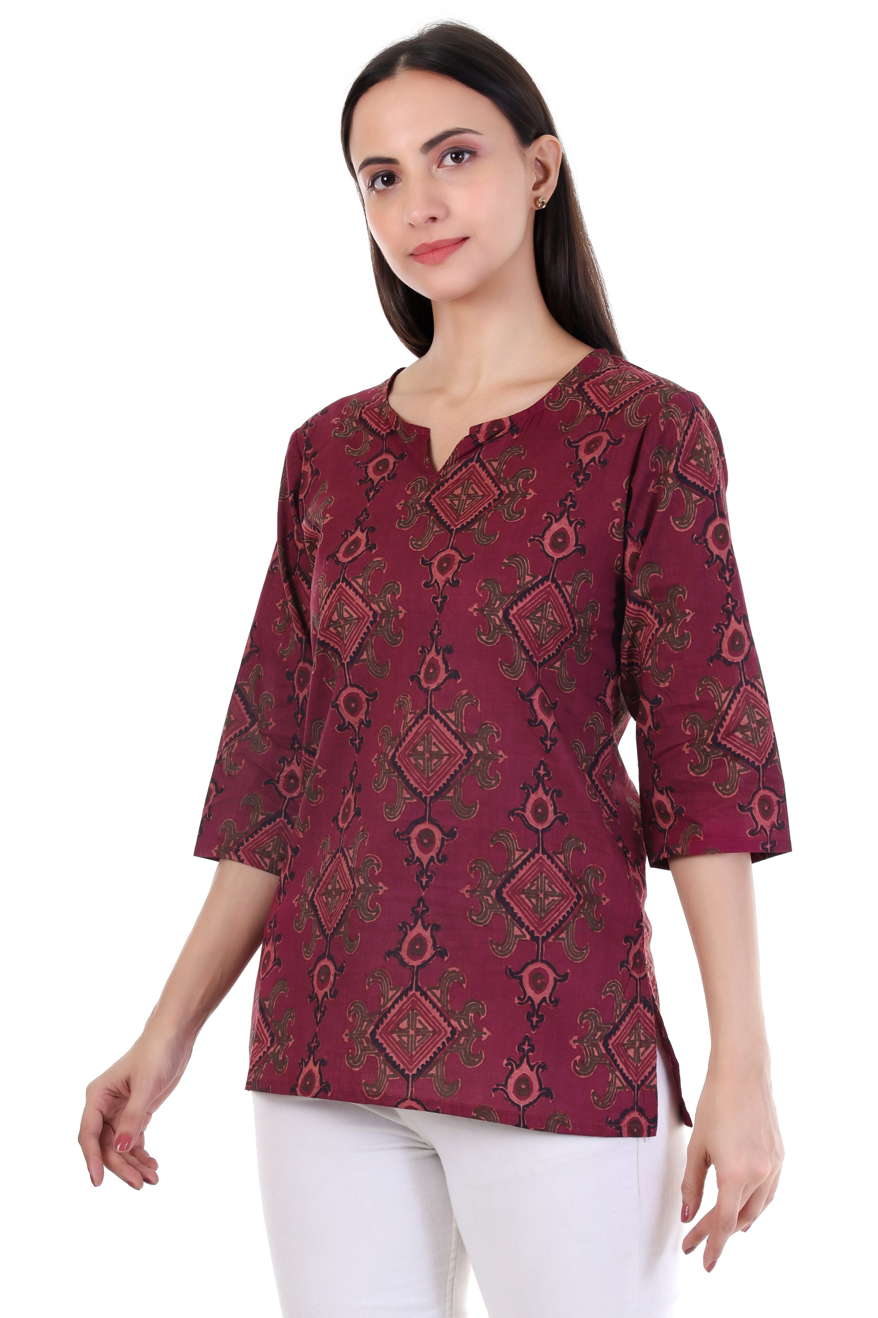Jaitra Apparels Women Printed Pure Cotton Straight Kurta (Wine) | Grocsy