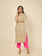 Aramya Straight Soft Cotton Floral Print Women's Kurta - Yellow | Grocsy