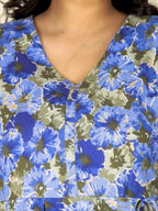 Aramya A-line Soft Cotton Gold foil Print Women's Kurta Set - Blue | Grocsy