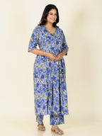 Aramya A-line Soft Cotton Gold foil Print Women's Kurta Set - Blue | Grocsy