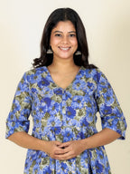 Aramya A-line Soft Cotton Gold foil Print Women's Kurta Set - Blue | Grocsy