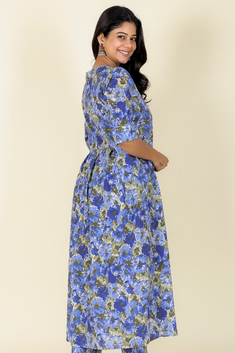Aramya A-line Soft Cotton Gold foil Print Women's Kurta - Blue | Grocsy