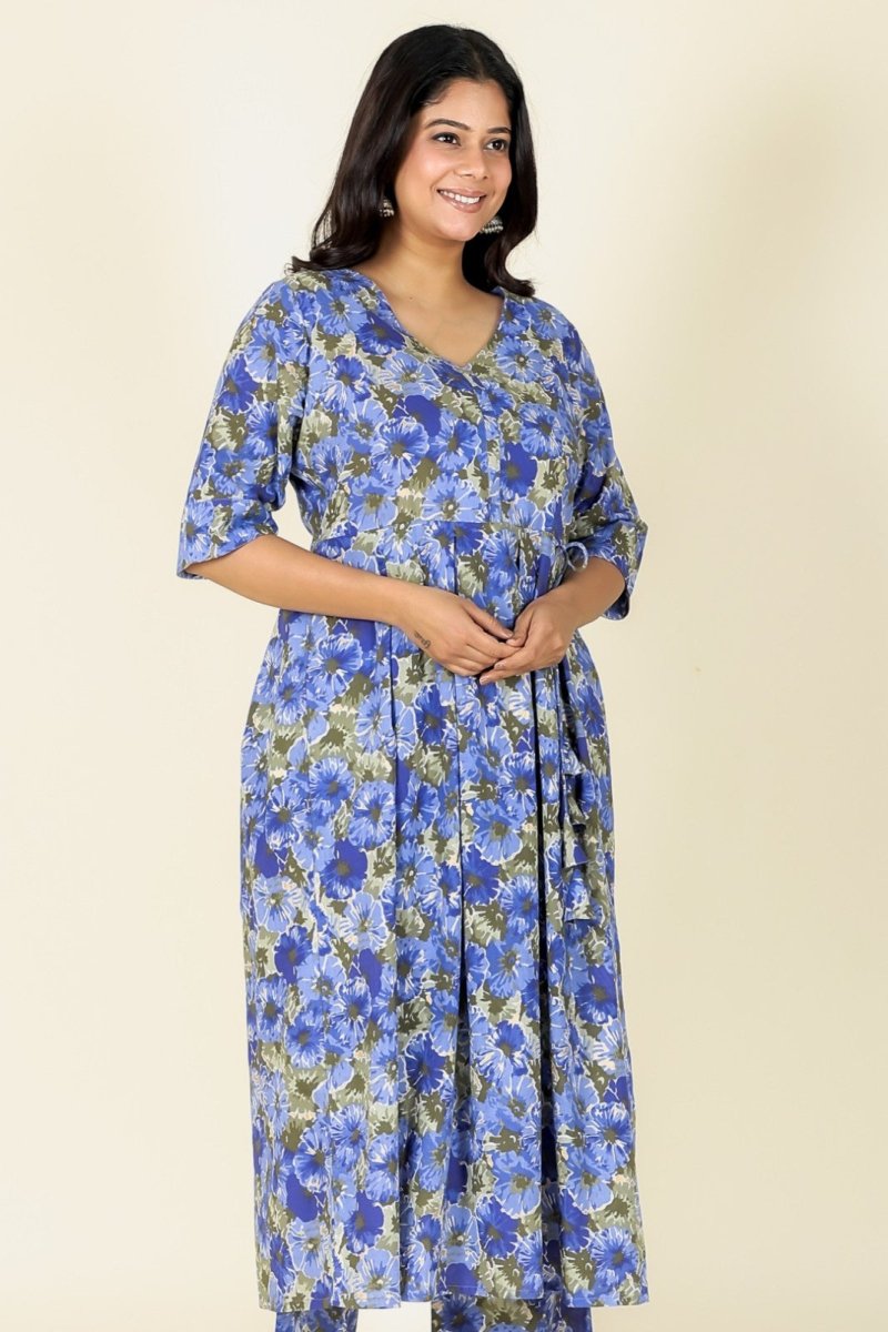 Aramya A-line Soft Cotton Gold foil Print Women's Kurta - Blue | Grocsy