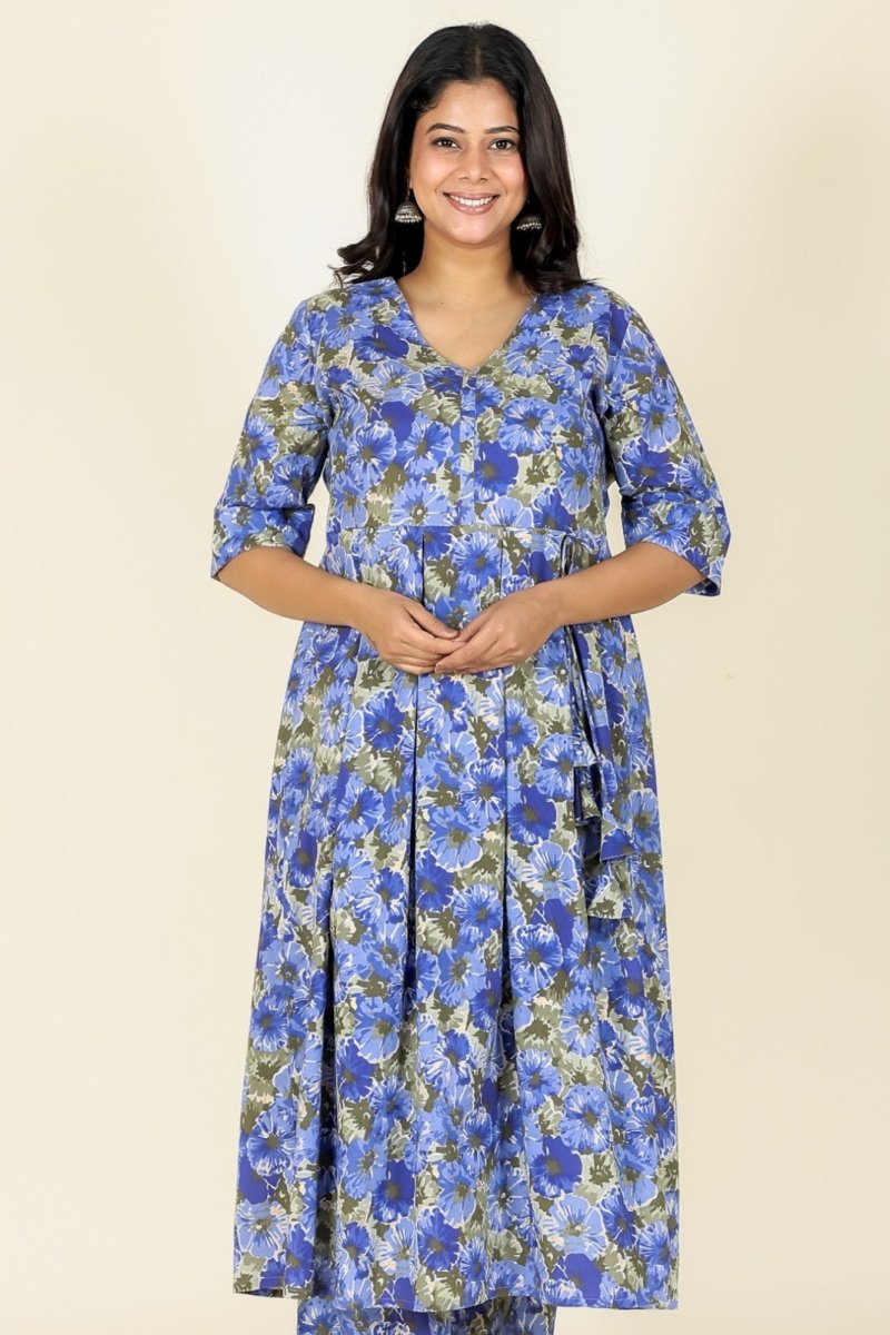 Aramya A-line Soft Cotton Gold foil Print Women's Kurta - Blue | Grocsy