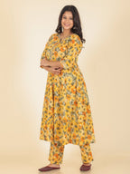 Aramya Anarkali Soft Cotton Floral Print Women's Kurta - Yellow | Grocsy