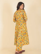 Aramya Anarkali Soft Cotton Floral Print Women's Kurta - Yellow | Grocsy