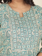 Aramya Straight Soft Cotton Paisley Print Women's Kurta Set - Green | Grocsy