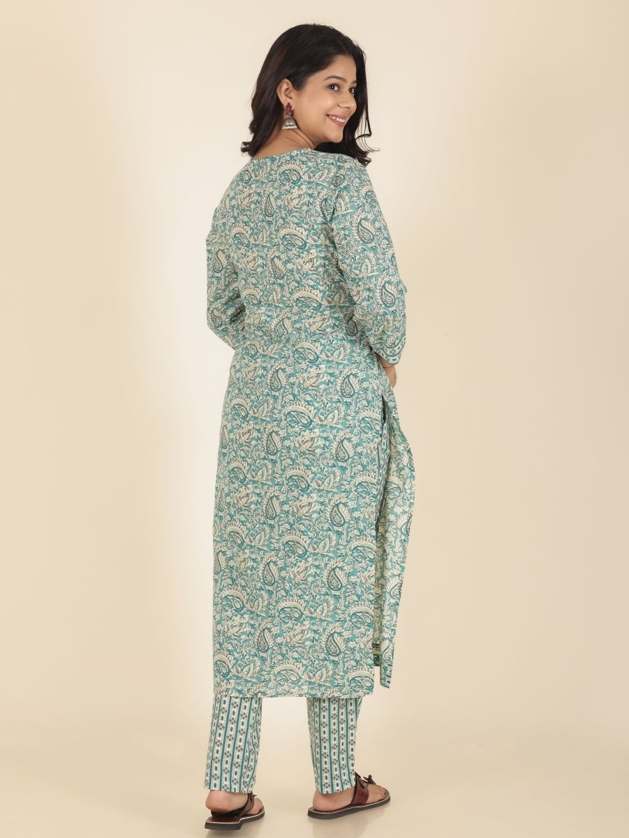 Aramya Straight Soft Cotton Paisley Print Women's Kurta - Green | Grocsy