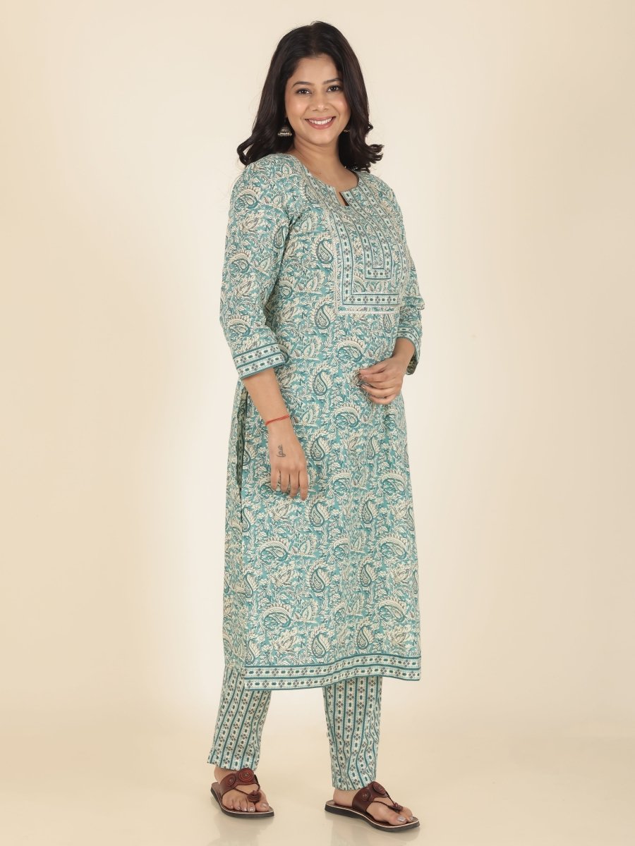 Aramya Straight Soft Cotton Paisley Print Women's Kurta - Green | Grocsy