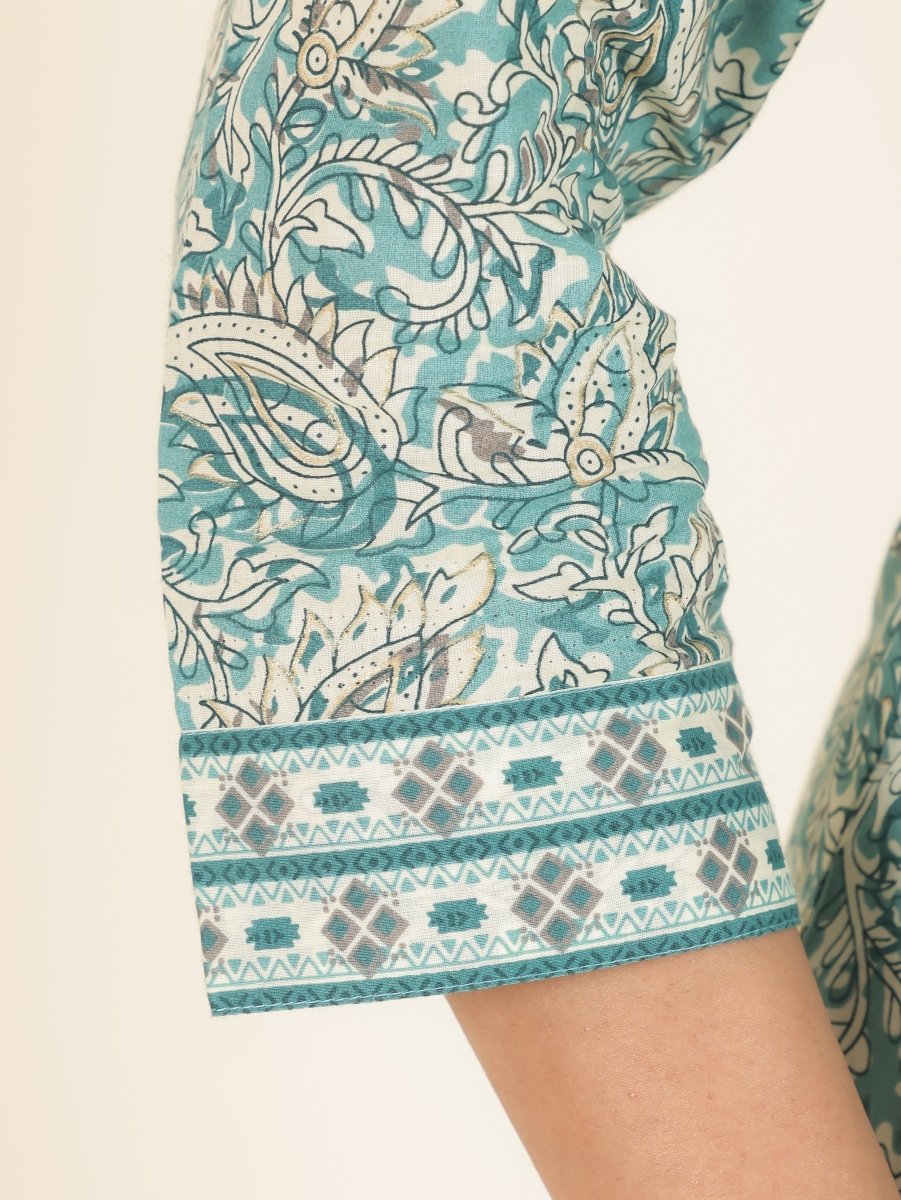 Aramya Straight Soft Cotton Paisley Print Women's Kurta - Green | Grocsy