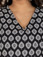Aramya Straight Soft Cotton Butti Print Women's Kurta - Black | Grocsy