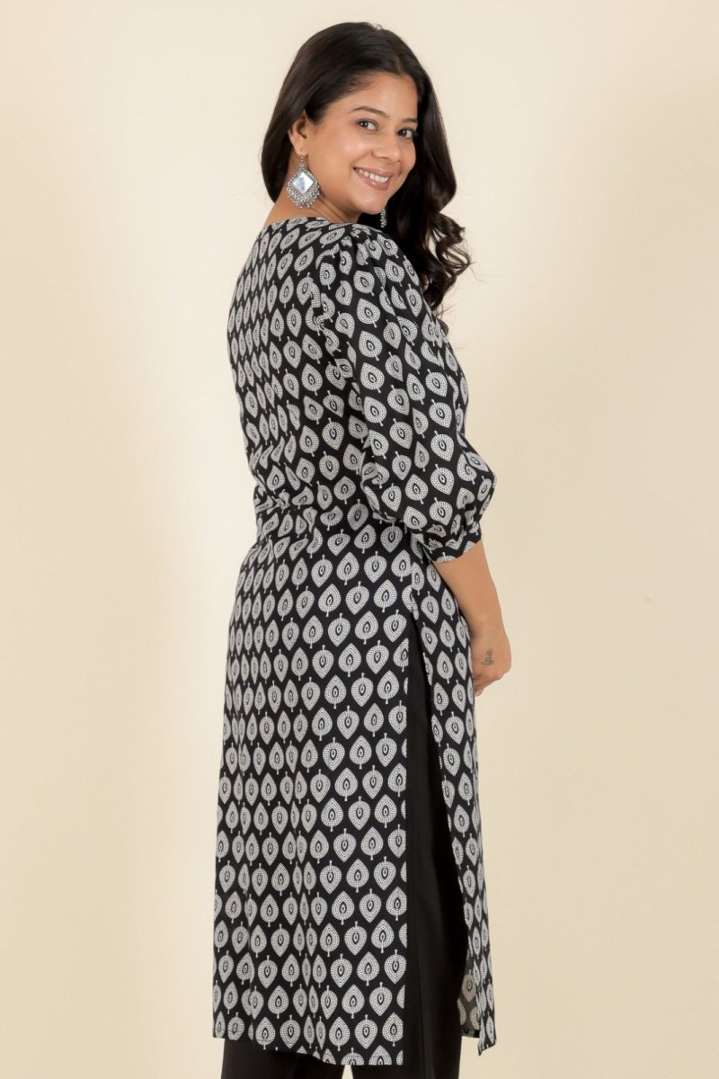 Aramya Straight Soft Cotton Butti Print Women's Kurta - Black | Grocsy