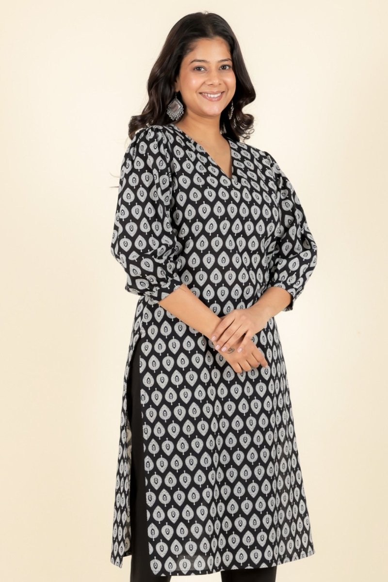 Aramya Straight Soft Cotton Butti Print Women's Kurta - Black | Grocsy