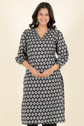 Aramya Straight Soft Cotton Butti Print Women's Kurta - Black | Grocsy