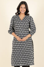 Aramya Straight Soft Cotton Butti Print Women's Kurta - Black | Grocsy