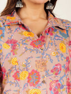 Aramya High Low Soft Cotton Floral Print Women's Kurta - Brown | Grocsy