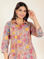Aramya High Low Soft Cotton Floral Print Women's Kurta - Brown | Grocsy
