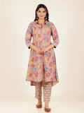 Aramya High Low Soft Cotton Floral Print Women's Kurta - Brown | Grocsy