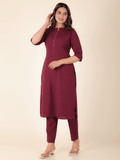 Aramya Straight Linen Cotton Solid Women's Kurta - Purple | Grocsy