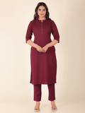 Aramya Straight Linen Cotton Solid Women's Kurta Set - Purple | Grocsy
