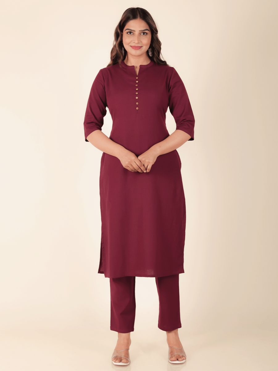 Aramya Straight Linen Cotton Solid Women's Kurta - Purple | Grocsy