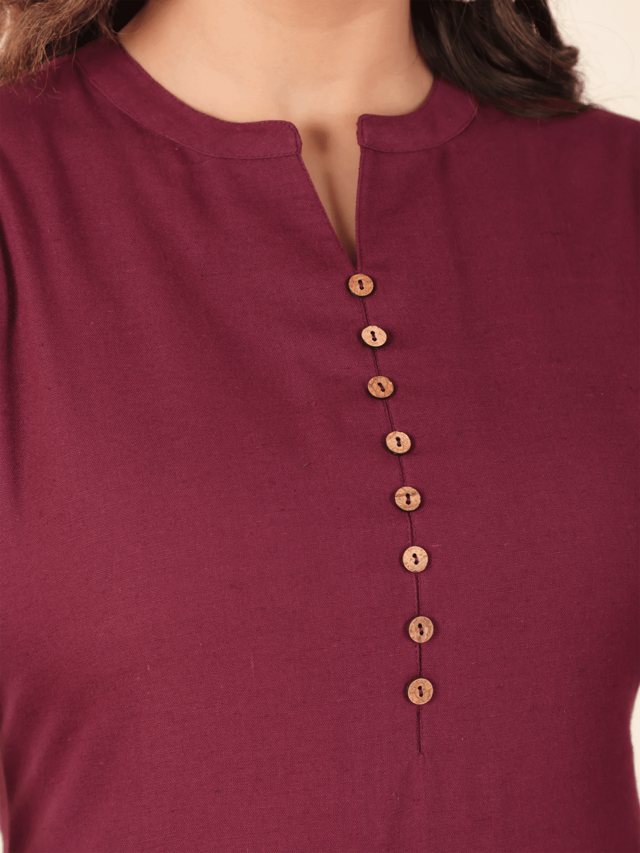 Aramya Straight Linen Cotton Solid Women's Kurta - Purple | Grocsy