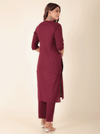 Aramya Straight Linen Cotton Solid Women's Kurta - Purple | Grocsy