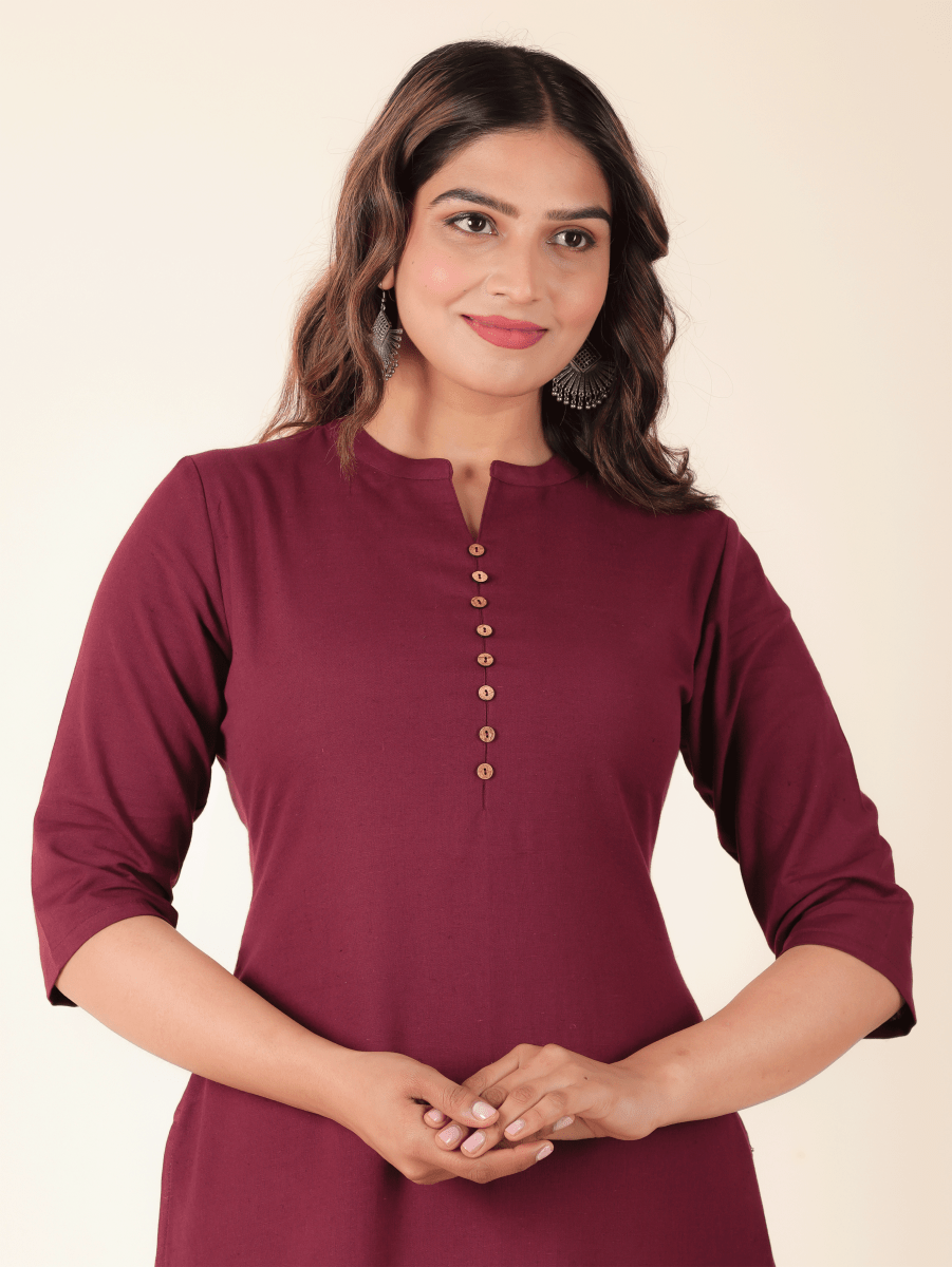 Aramya Straight Linen Cotton Solid Women's Kurta Set - Purple | Grocsy