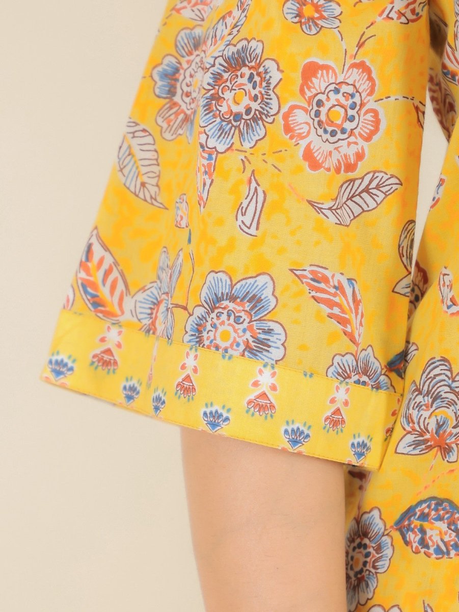 Aramya Straight Soft Cotton Floral Print Women's Kurta Set - Yellow | Grocsy