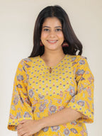 Aramya Straight Soft Cotton Floral Print Women's Kurta Set - Yellow | Grocsy