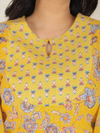 Aramya Straight Soft Cotton Floral Print Women's Kurta - Yellow | Grocsy
