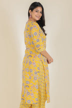Aramya Straight Soft Cotton Floral Print Women's Kurta - Yellow | Grocsy