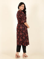 Aramya A-line Soft Cotton Floral Print Women's Kurta - Black | Grocsy