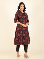 Aramya A-line Soft Cotton Floral Print Women's Kurta - Black | Grocsy