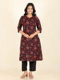 Aramya A-line Soft Cotton Floral Print Women's Kurta - Black | Grocsy