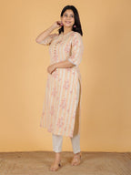 Aramya Straight Soft Cotton Floral Print Women's Kurta - Off White | Grocsy