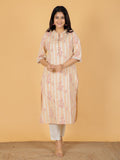 Aramya Straight Linen Cotton Floral Print Women's Kurta - Orange | Grocsy