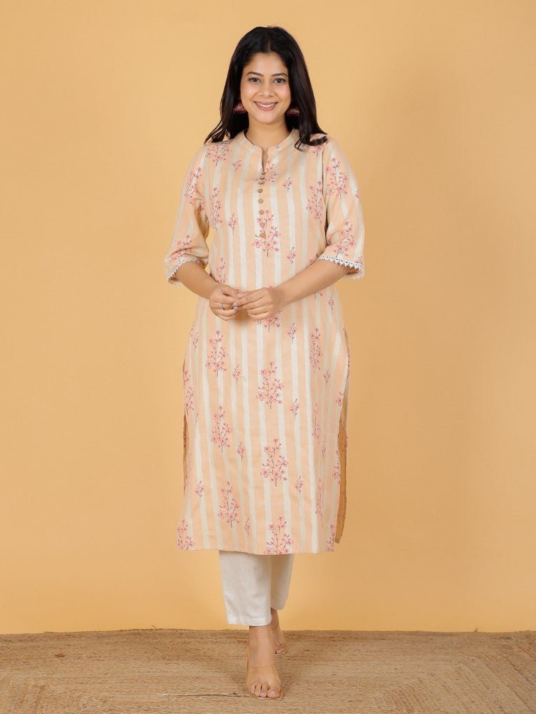 Aramya Straight Soft Cotton Floral Print Women's Kurta - Off White | Grocsy