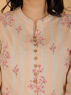 Aramya Straight Linen Cotton Floral Print Women's Kurta Set - Orange | Grocsy