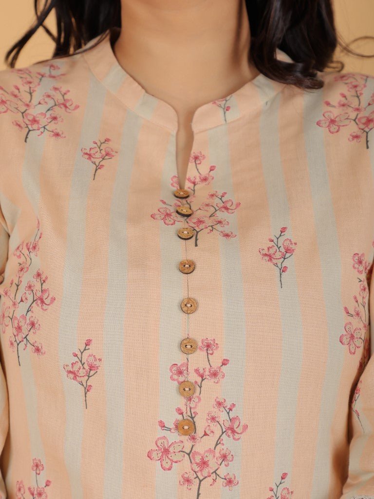 Aramya Straight Soft Cotton Floral Print Women's Kurta - Off White | Grocsy