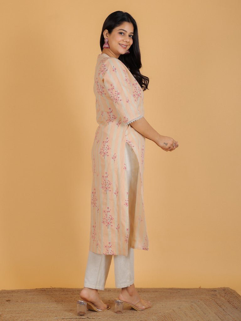 Aramya Straight Soft Cotton Floral Print Women's Kurta - Off White | Grocsy