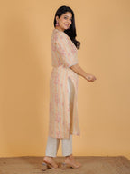 Aramya Straight Soft Cotton Floral Print Women's Kurta - Off White | Grocsy