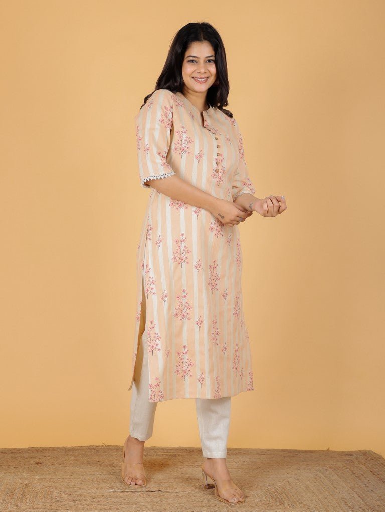 Aramya Straight Soft Cotton Floral Print Women's Kurta - Off White | Grocsy