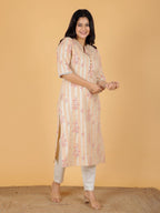 Aramya Straight Soft Cotton Floral Print Women's Kurta - Off White | Grocsy