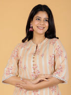 Aramya Straight Linen Cotton Floral Print Women's Kurta Set - Orange | Grocsy